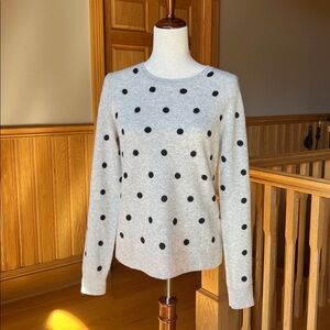 NEW Cynthia Rowley Gray 100% 2-Ply Cashmere Black Polka Dot Sweater Size Medium
